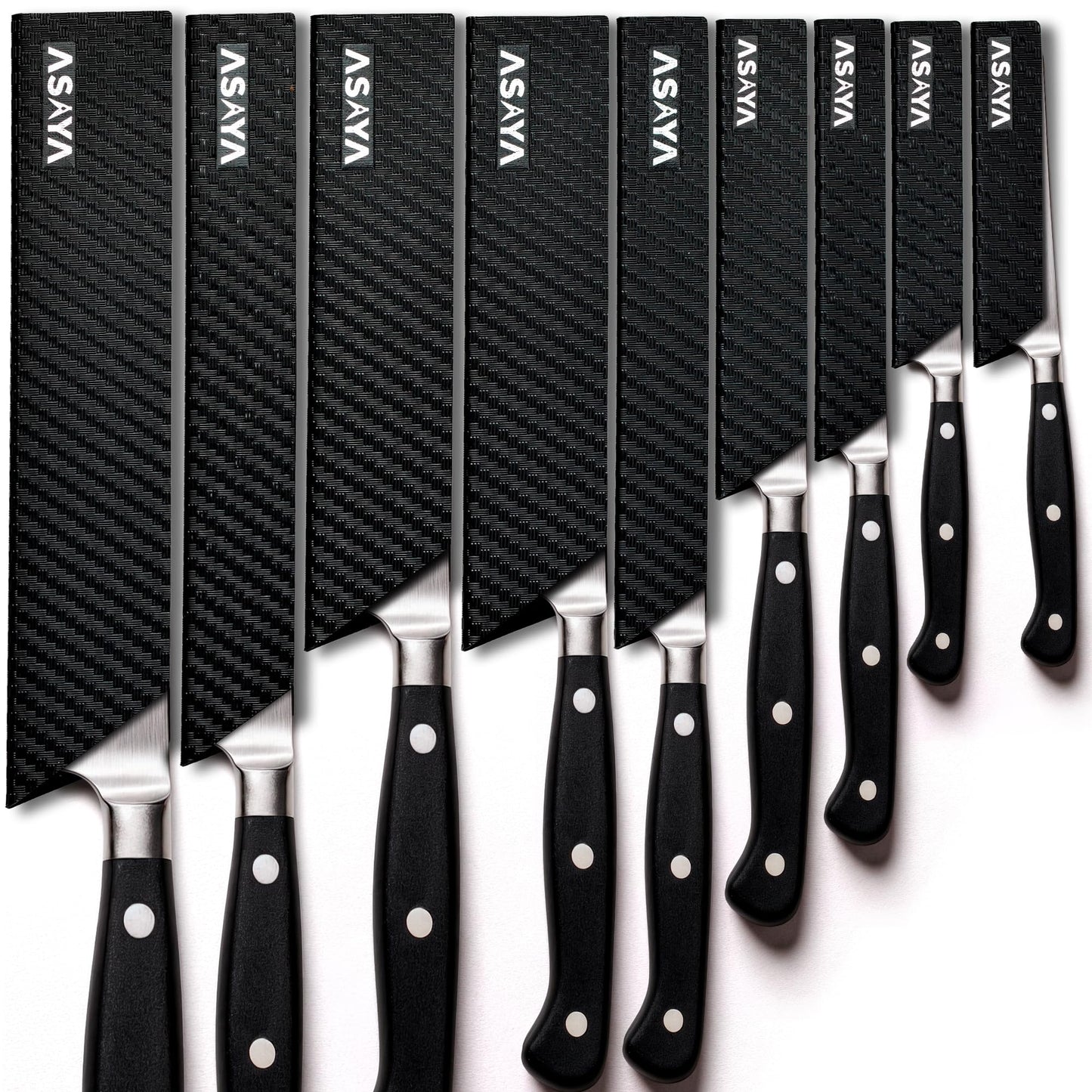 Asaya Professional Chef Knife Edge Guards – 9 Piece Knives Universal Covers - Extra Strength ABS Plastic and Food Safe Kitchen Knife Sheath Covers – Knives Not Included