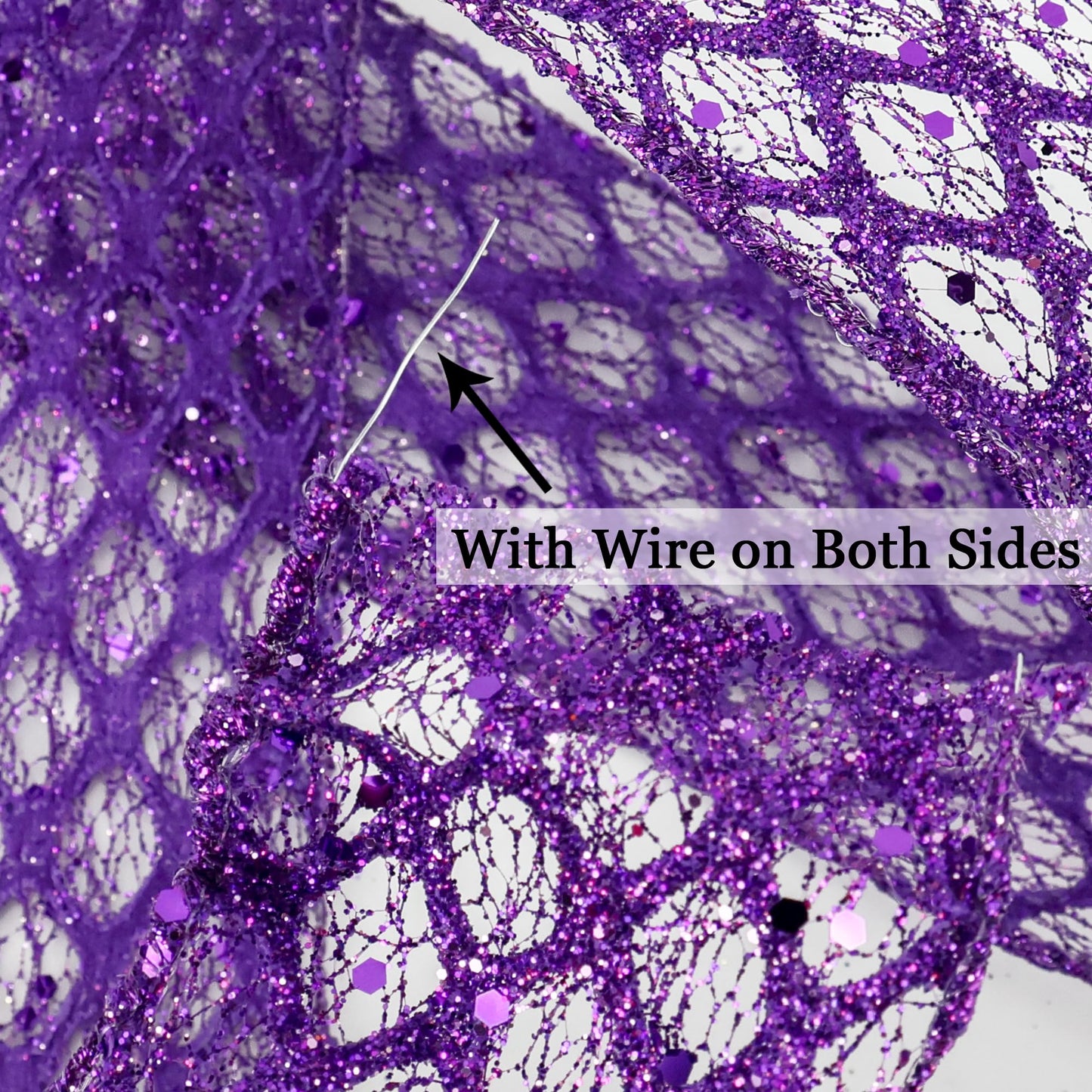 HUIHUANG Purple Wired Ribbon 2.5 inch Glitter Diamond Wire Edge Ribbon for Halloween Decor, Christmas Tree, Gift Wrapping, Bows Making, Wreath Supplies, Garlands, DIY Crafts -10 Yards