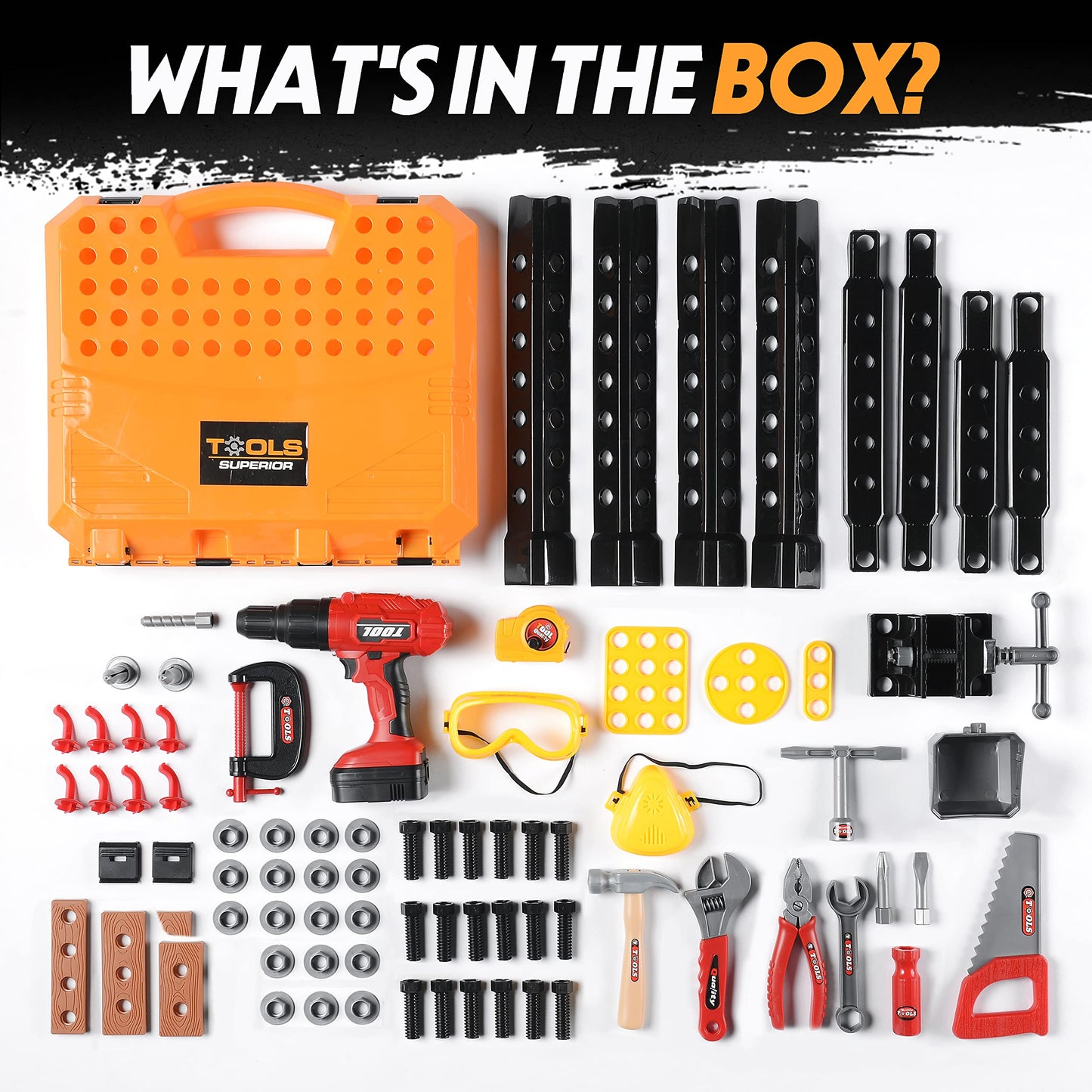 Toy Choi's 82pcs Kids Tool Bench Toy for Age 2-4 - Construction Kid Tool Set Toddler Workbench with Realistic Tools Electric Drill, Build a Tool Bench for Kids Ages 3-5 4-7