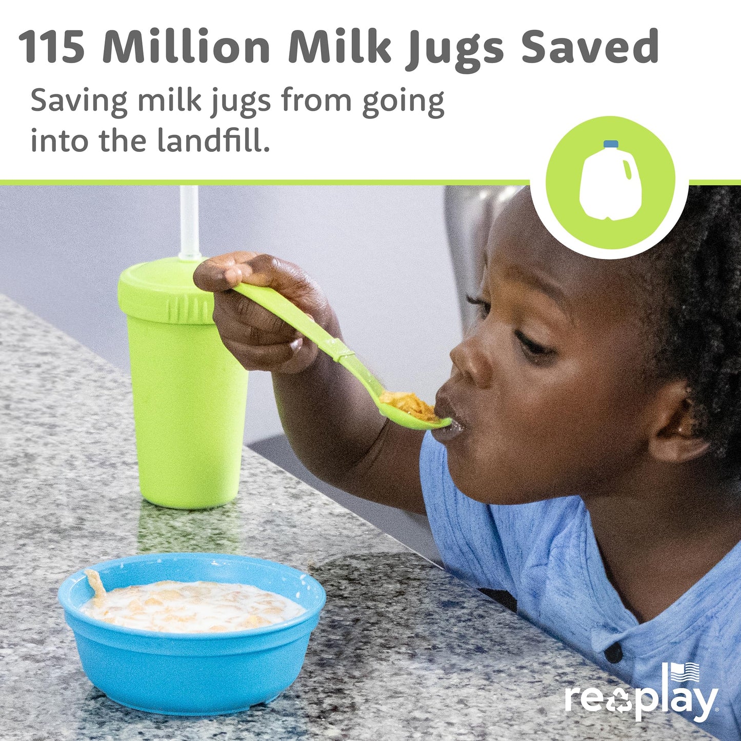 Re-Play 3 Divided Toddler Plates, 3 Utensils Set and 3 Wide Base Bowls - Dishwasher and Microwave Safe - Made in USA - Aqua Asst