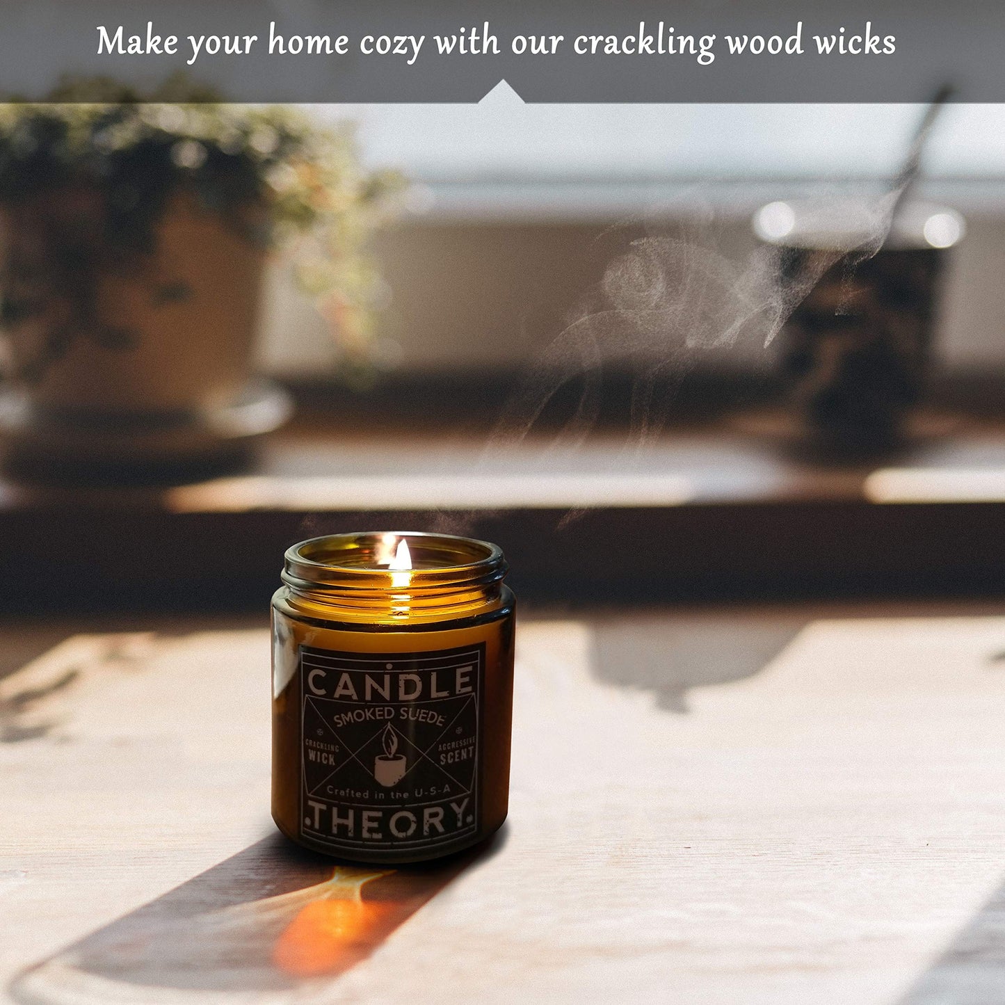 Candle Theory Man Cave Stuff Men 4oz Candles Set of 3, Crackling Woodwick Masculine Scent, Warm Tobacco Cigar, Smoked Suede, Fresh Shave