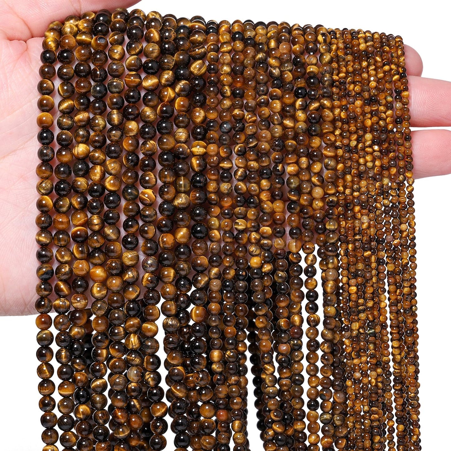 Songxi 90pcs 4mm Yellow Tiger Eye Natural Round Stone Beads for Jewelry Making, Smooth Loose Small Gemstone Beads for Bracelets Necklace, Chakra Stones with Energy Power