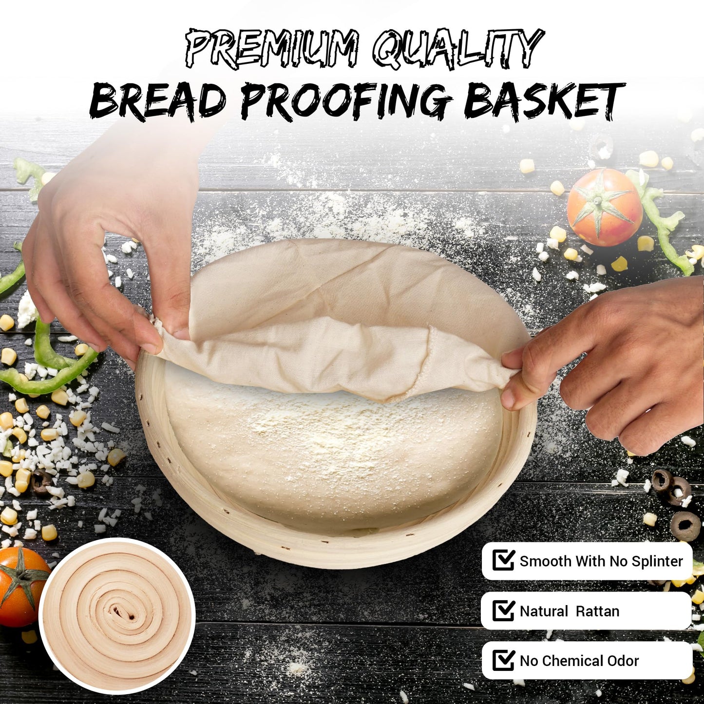 Banneton Bread Proofing Basket Set Of 2-9 Inch Sourdough Basket for Home Bakers, Bread Basket, Banneton basket For Artisan Bread making, Handmade Rattan Banneton Basket With Liners