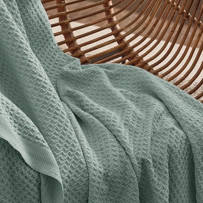 Bedsure 100% Cotton Large Blanket Oversized King for Bed - Breathable Waffle Weave Blanket for Summer Spring, Couch Cover, Sage Green, 120x94 inches
