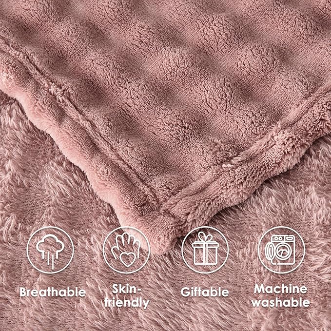 SOCHOW Dusty Pink Bubble Fleece Blanket for Couch, Super Soft Cozy Cute Throw Blanket for Women, Decorative Fuzzy Flannel Blanket, 60 x 80 Inches