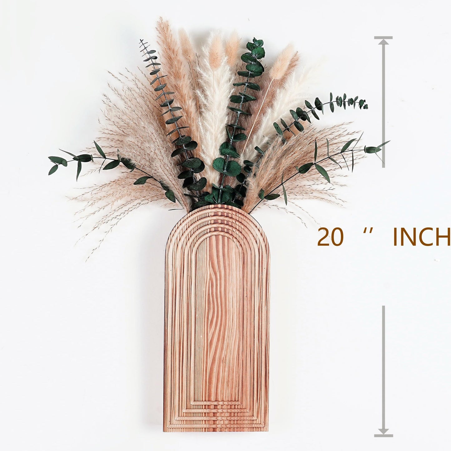 Set of 2 Wooden Vases with Pampas Grass and Eucalyptus – Boho Decor for Living Room, Modern Farmhouse Entryway or Bathroom, Rustic Art for Home Decoration