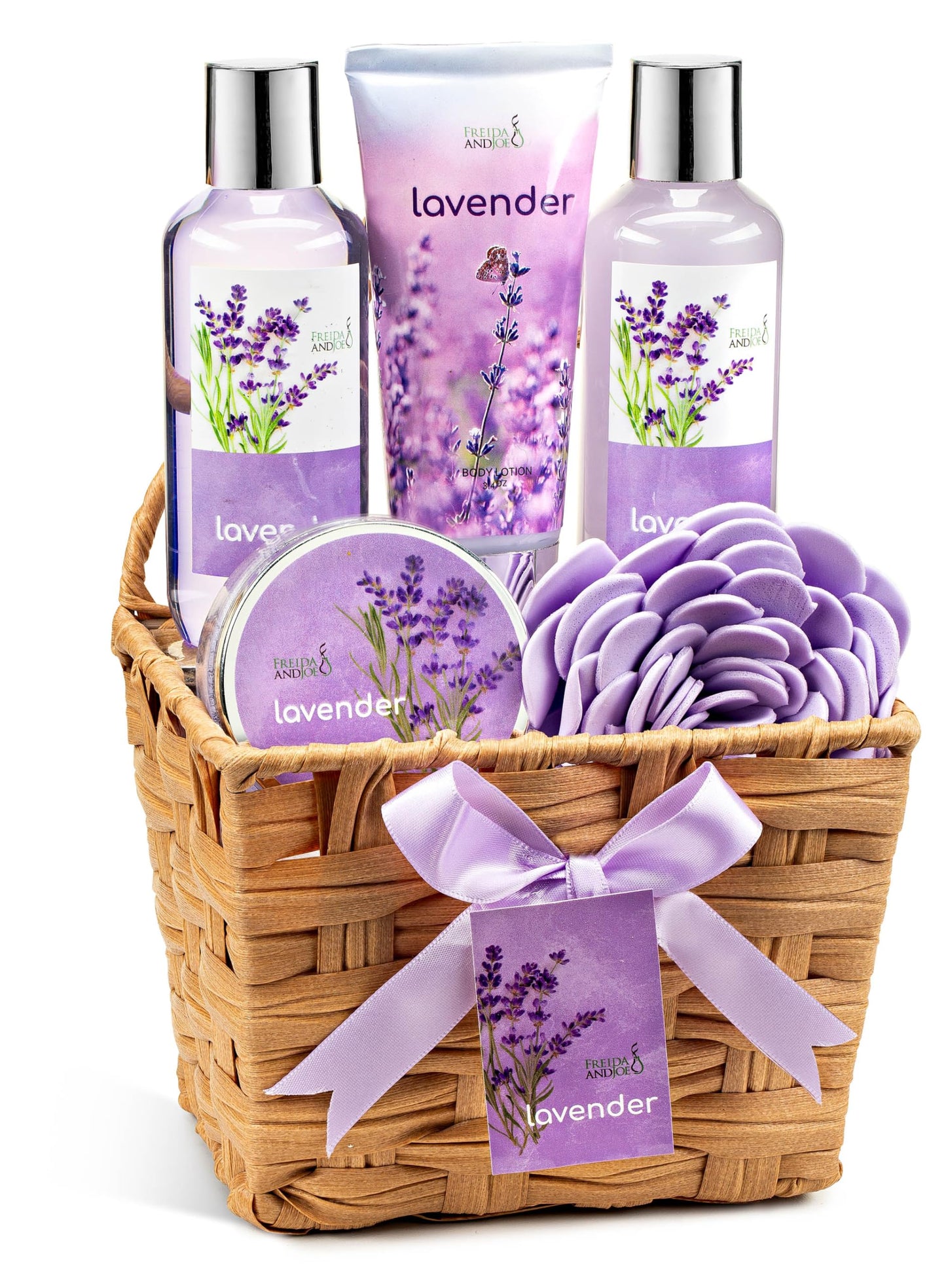 Lavender Bath and Body Gift Set in a Wicker Basket Calm & Relaxing Lavender Spa Gift Set for Women – Perfect Self-Care Gift for Valentiness, Birthdays & Special Occasions Valentines Gift