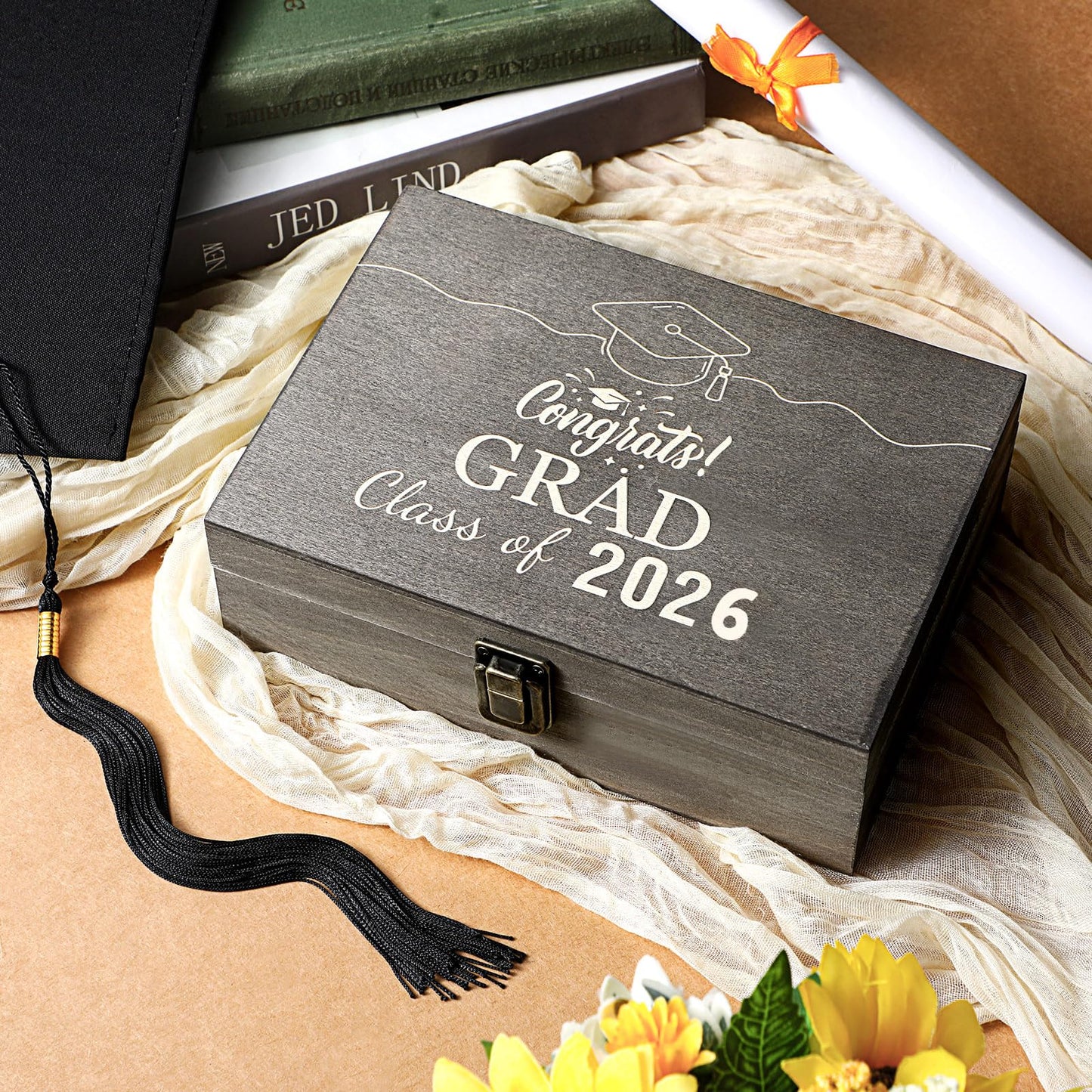 Seeloowy Graduation Memory Keepsake Box with Photo Custom 2026 Large Grad Card Box with Customized Picture Gift for Him Her for Graduate Grad High School Party(Black,Classic)