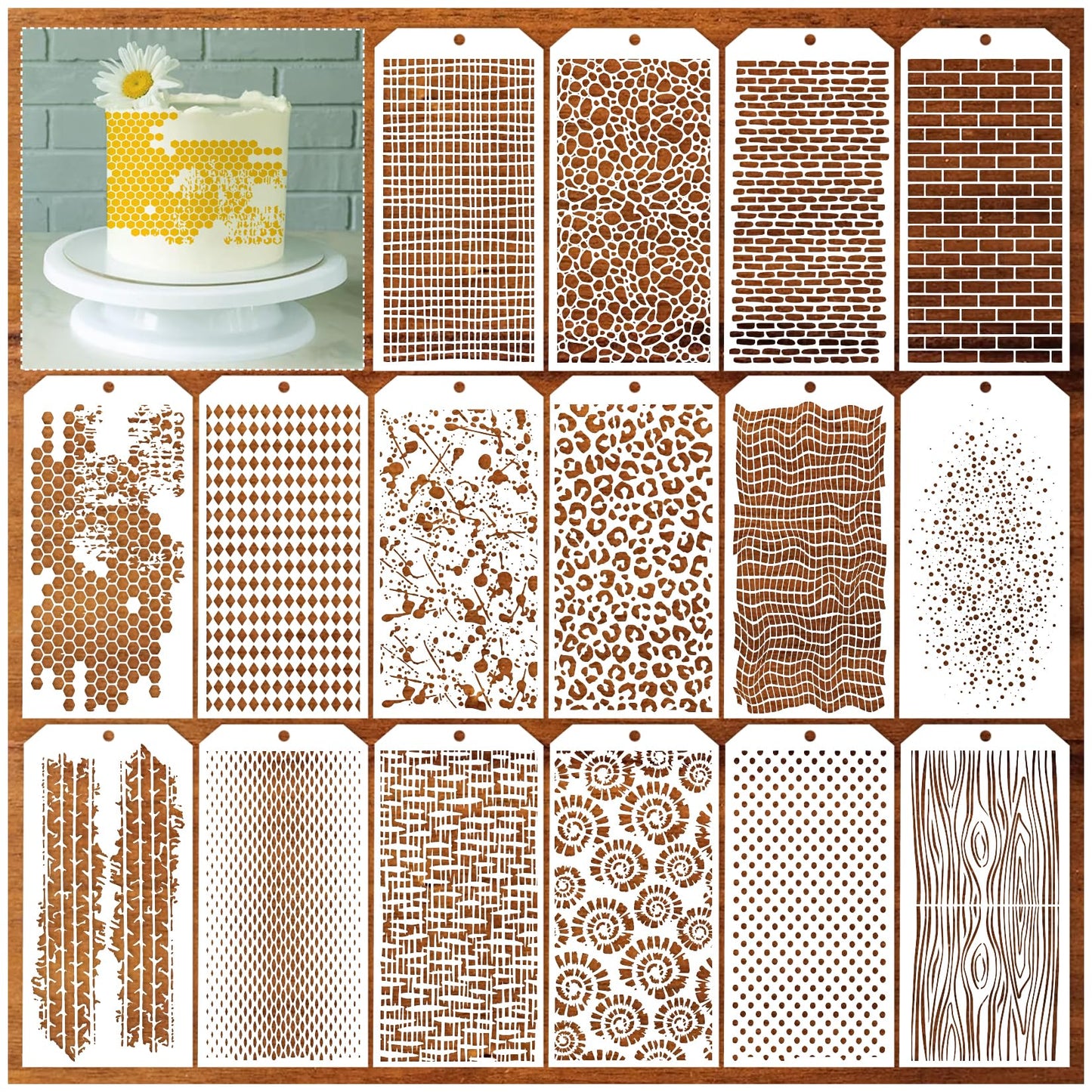 16 Pieces Stencils for Painting, Abstract Texture Stencils Crafts Reusable Layering Stencil Brick Shoe Pattern Templates for Drawing Card Making Canvas Furniture Paper