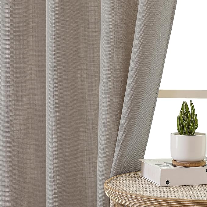 Chyhomenyc Stone Beige Curtains 72 Inch Length 2 Panels Set, Faux Linen Textured Semi Sheer Light Filtering Soft Airy Privacy Farmhouse Curtain Drapes for Living Room Bedroom, 40 Wx72 L Inches
