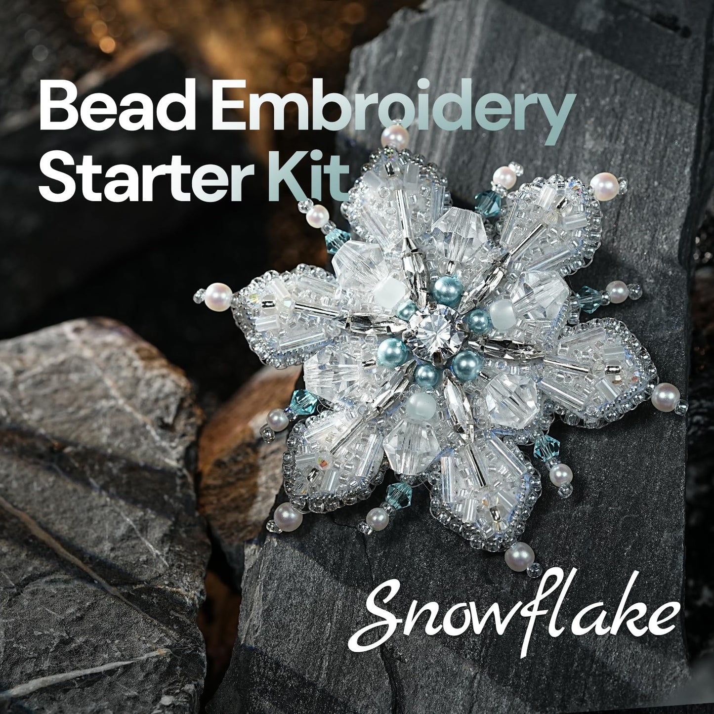 Relime Bead Embroidery Starter Kit w Step-by-Step Video Tutorials, Snowflake Craft Kit Hand Embroidery Kit with Patterns, Handmade Jewelry DIY for Adults and Kids