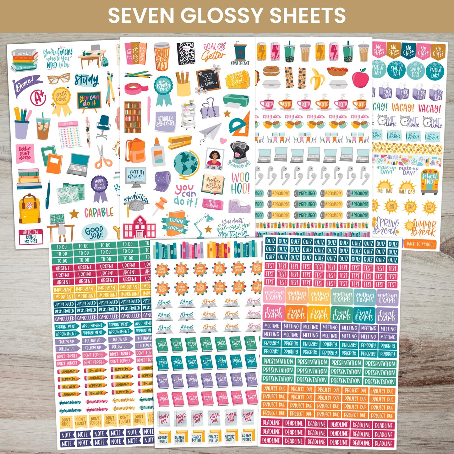 bloom daily planners Student Planner Stickers - 8 Sheets / 672 Stickers - Essential School Themed Variety Pack for Academic Year Planning - Icons & Illustrations to Track Assignments, Exams, & More