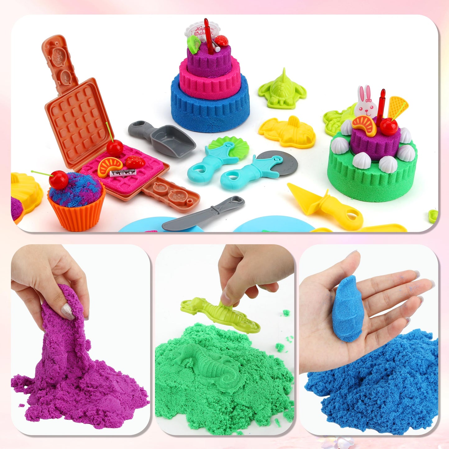 YIDESTARS Sensory Play Kit: Sand Art & Ice Cream Toy - 4lbs Colorful Sand,Molds,Tools,Sandbox w/Lid - Fun Gift for Kids(3-8)