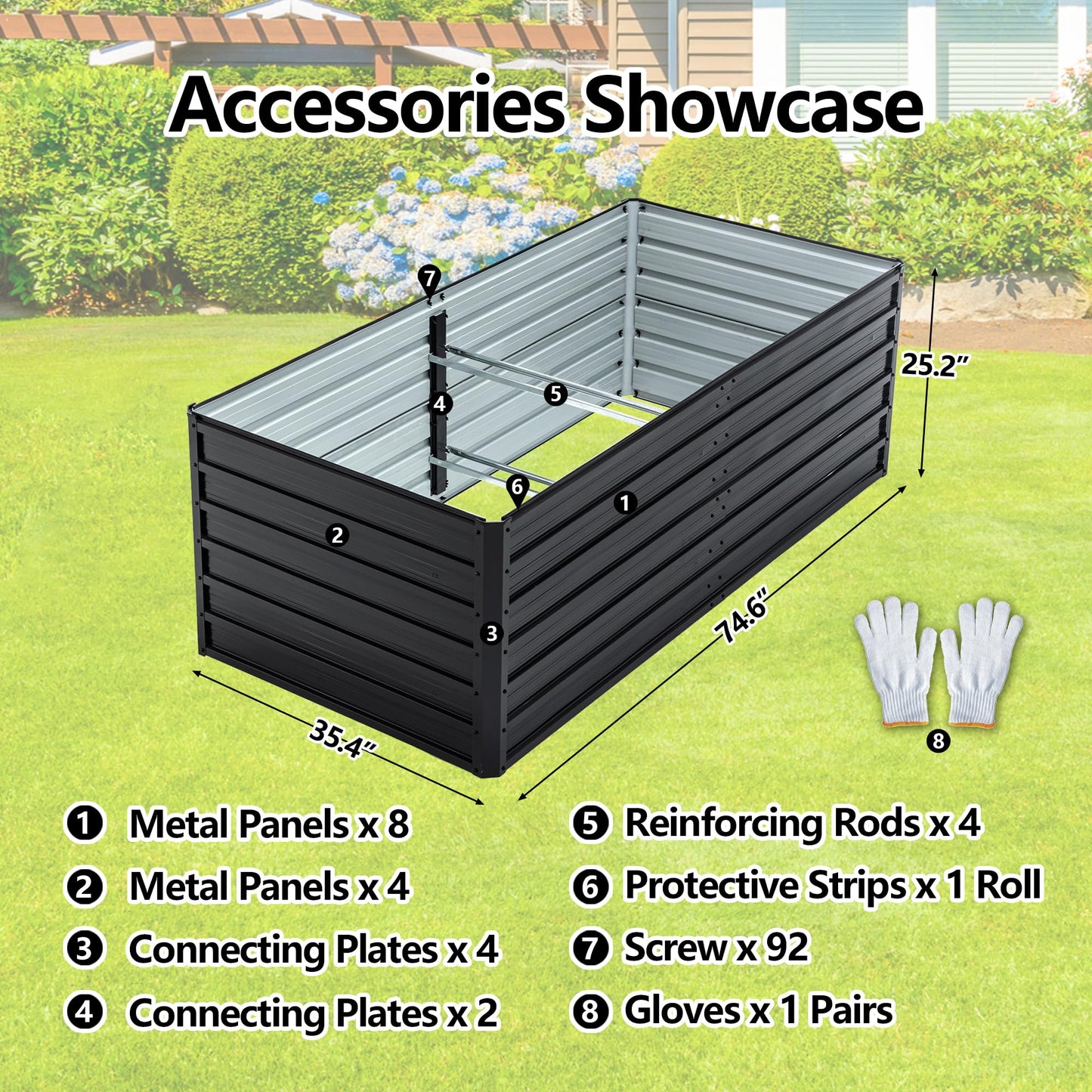 Thanaddo Galvanized Raised Garden Bed 6x3x2ft Outdoor Planter Box Galvanized Steel Garden Bed Kit for Vegetables, Flowers, Herbs and Succulents Black
