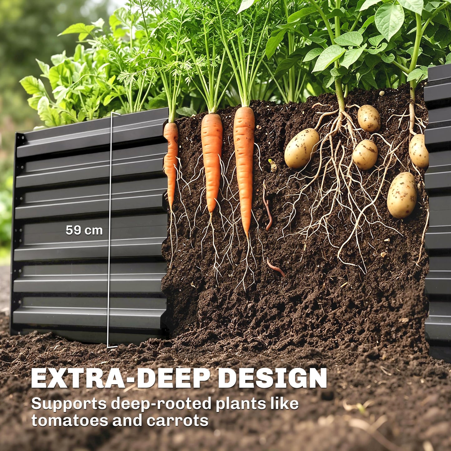 Outsunny Galvanized Raised Garden Bed Kit with Reinforcing Bars, Large and Tall Metal Planter Box for Vegetables, Flowers and Herbs, 6' x 3' x 2', Dark Gray