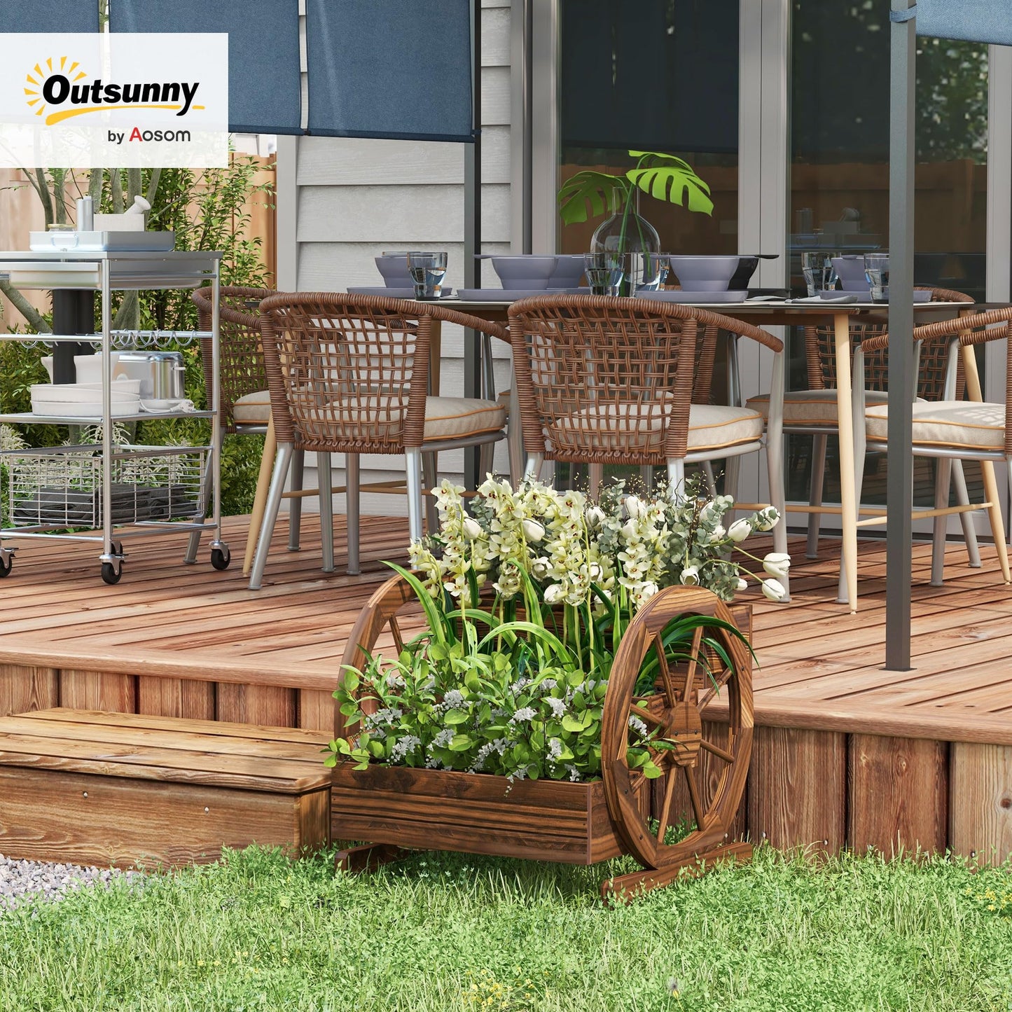 Outsunny 3-Tier Raised Garden Bed, Wooden Wagon Planter Boxes with Drainage Holes, for Vegetables Flowers Herbs, 25" x 24" x 23"