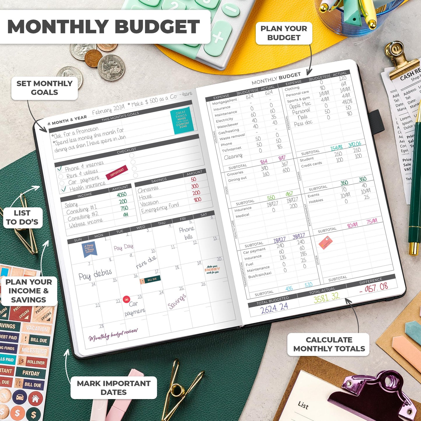 Clever Fox Budget Planner - Expense Tracker Notebook. Monthly Budgeting Organizer, Finance Logbook & Accounts Book, Bill Tracker, A5 (Black)
