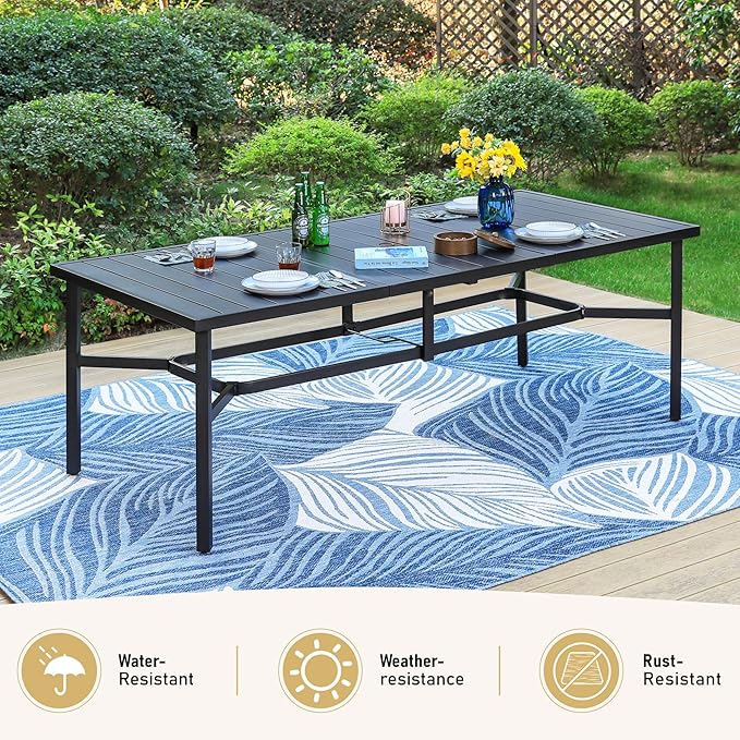 Patio Dining Set 9 PCS, 8 Stable Outdoor Dining Chairs with Rectangular Dining Table, Patio Table and Chairs Set for Lawn,Garden,Deck and Backyard