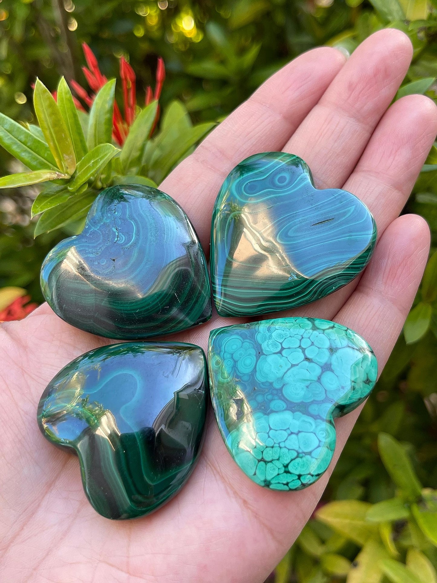 Malachite Gemstone Hearts, Polished Malachite Puffy Hearts, Malachite Crystal Palm Stone, Malachite Healing Crystal Hearts (1 Heart)