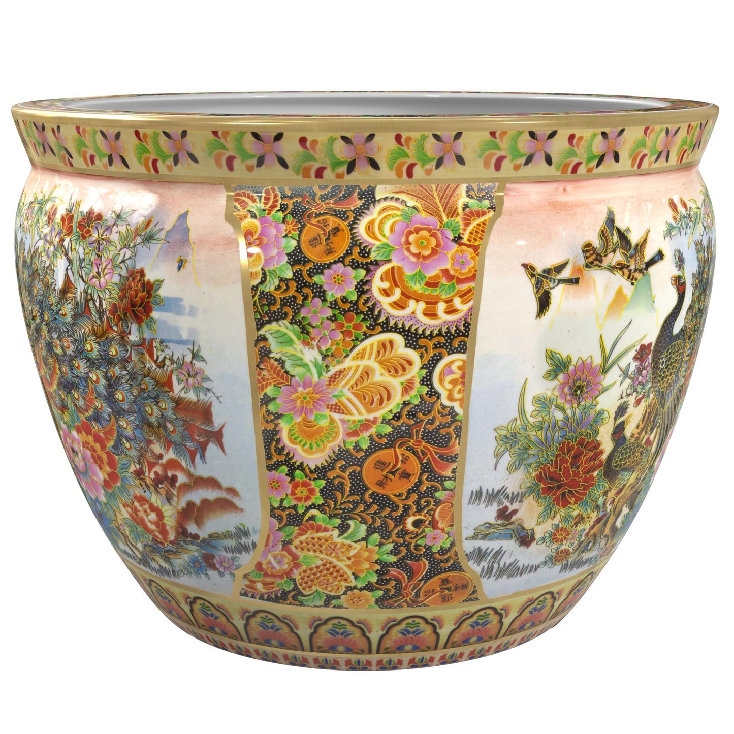 Red Lantern 18" Satsuma Garden & Peacock Porcelain Fishbowl