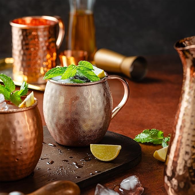 Moscow-Mix Moscow Mule Mugs - Set of 4-100% Pure Copper Mugs Large 16 oz - Food Safe - Premium Moscow Mule Cups Set of 4 - Solid Copper Cups Perfect Premium Gift