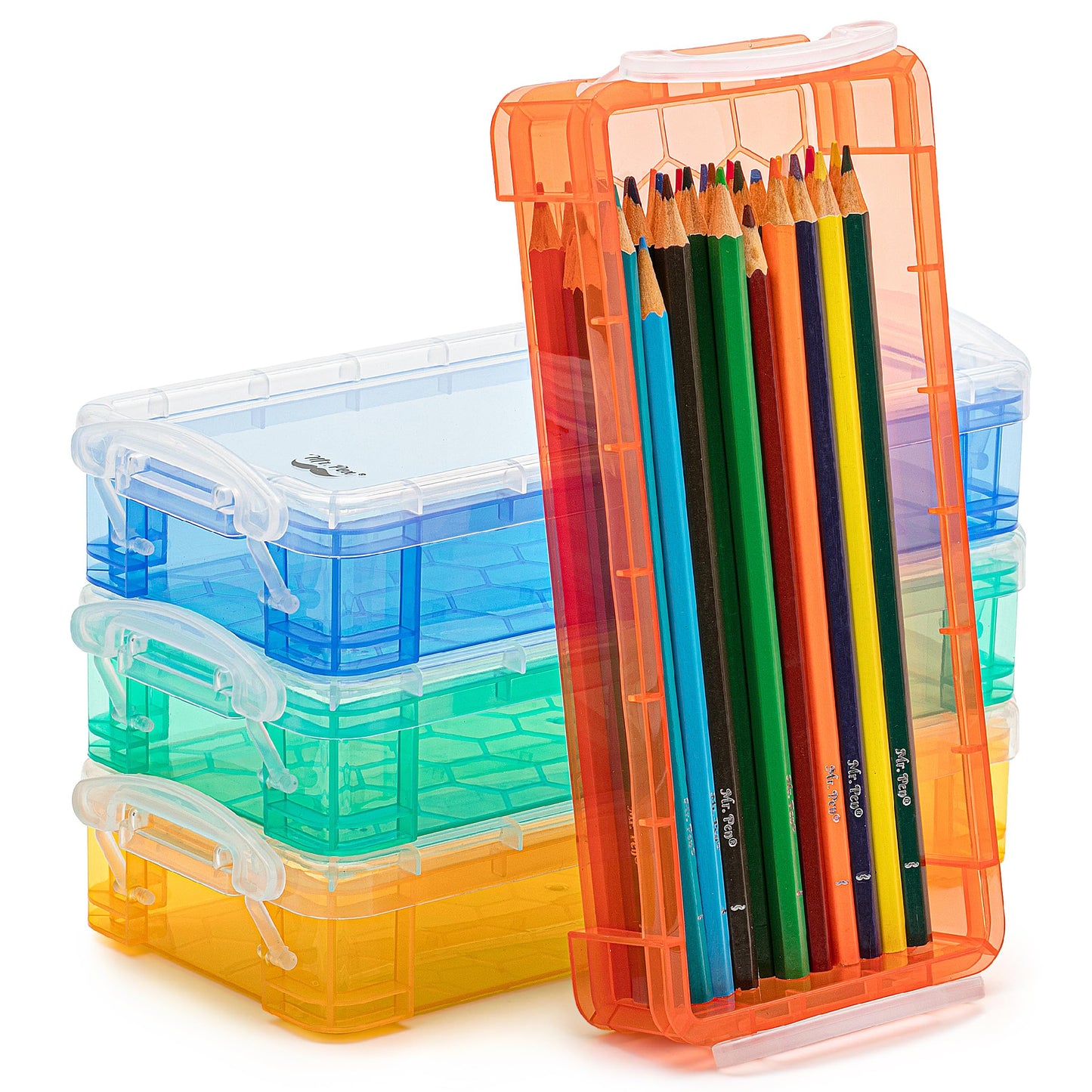 Mr. Pen- Pencil Box, 4 Pack, Assorted Color, Plastic Pencil Box Case, Pencil Case, Crayon Box
