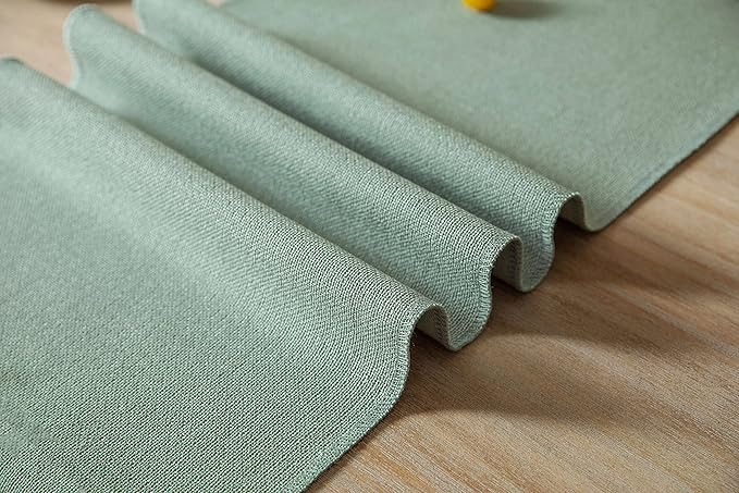 ZeeMart Sage Table Runners 60 Inches Long, Burlap Linen Style Rustic Farmhouse Table Runner, Boho Woven Dining Table Runner, 13x60 Inches, Seafoam