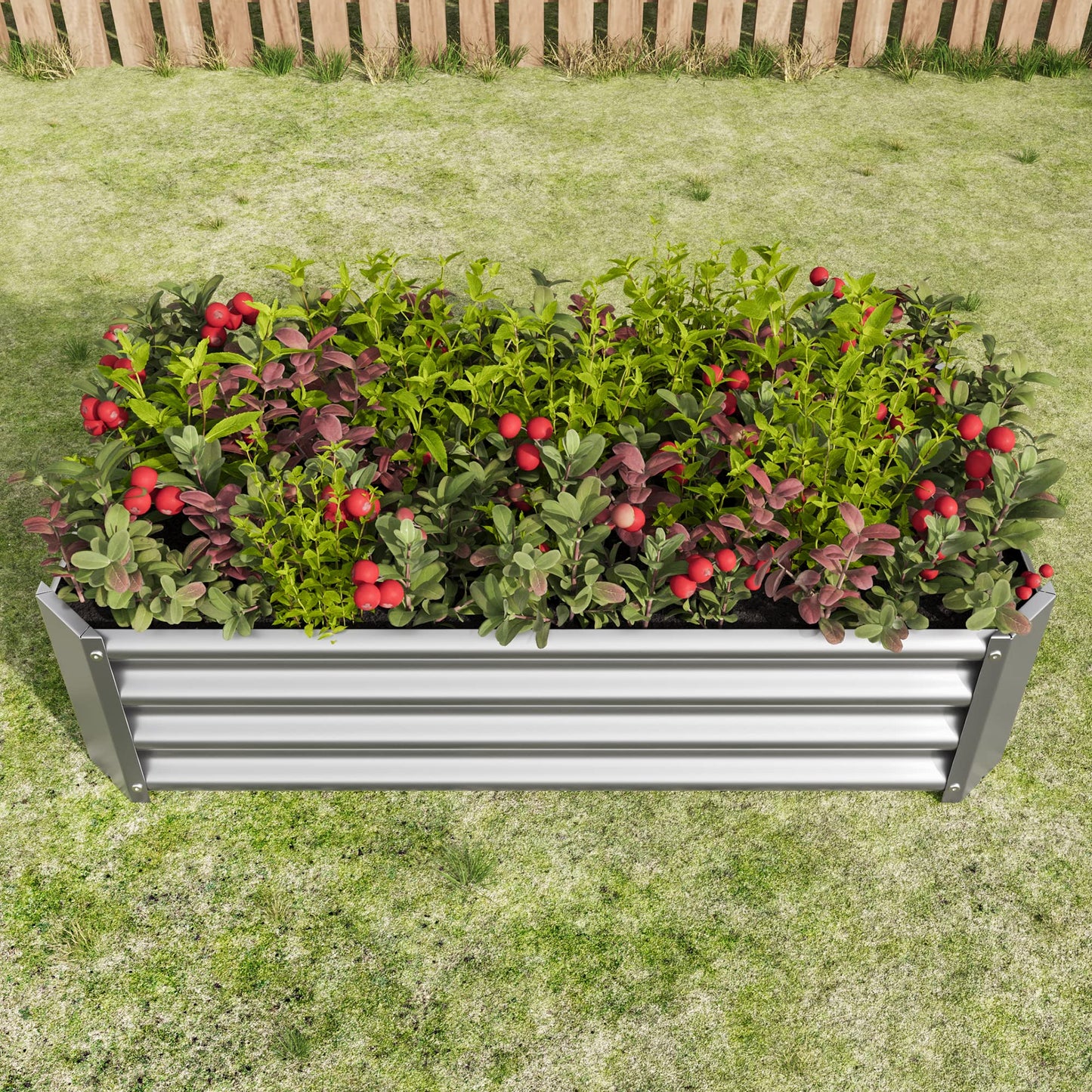 Metal Raised Garden Bed 4×2×1ft, Rectangle Galvanized Planter Box with Open Bottom for Vegetables, Flowers, Herbs, Outdoor Gardening, Silver