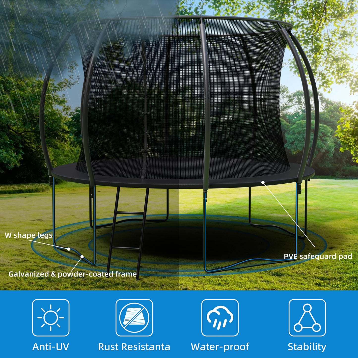 ALTLER Trampoline 12FT 14FT Enclosure Net Outdoor Jump for Kids and Adults Round ASTM Approved Heavy-Duty Bounce Mat with Enhanced Weight Capacity