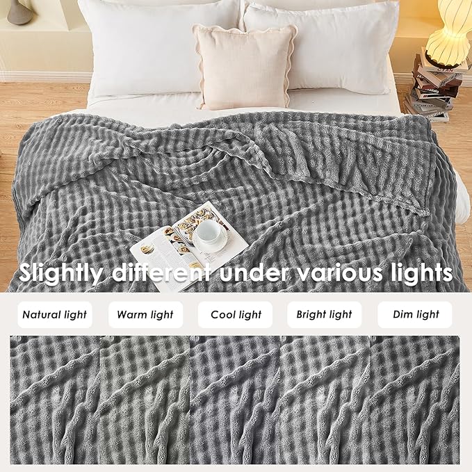 SOCHOW Grey Bubble Fleece Blanket for Couch, Super Soft Cozy Cute Throw Blanket for Women, Decorative Fuzzy Flannel Blanket, 60 x 80 Inches