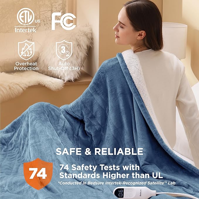 Bedsure Heated Blanket Electric Throw - Soft Flannel Electric Blanket, Heated Throw with 4 Time Settings & 6 Heat Settings, Warm Gift for Grandma (50x60 inches, Blue)