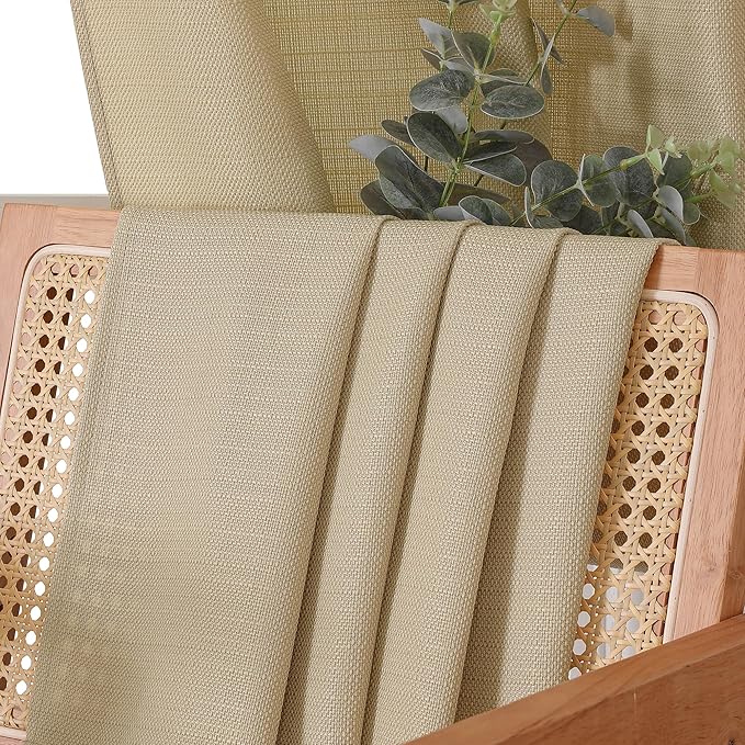 Chyhomenyc Camel Faux Linen Slub Textured Semi Sheer Small Window Kitchen Valance Curtain, Rod Pocket Cafe Valance for Bathroom Laundry Basement, 30Wx14L inch, 2 Piece