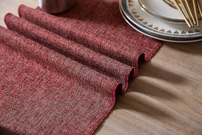 ZeeMart Red Table Runners 48 Inches Long, Burlap Linen Style Rustic Farmhouse Table Runner, Small Short Boho Coffee Table Runner, 13x48 Inches, Red