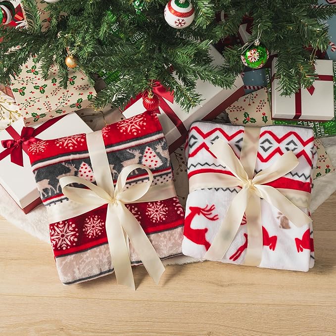PAVILIA Christmas Throw Blanket | Holiday Christmas Reindeer Snowflakes Fleece Blanket | Soft, Plush, Warm Winter Cabin Throw, 50x60 (Christmas Red)