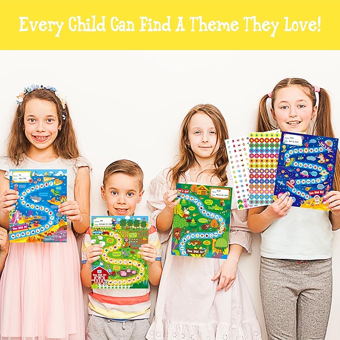 4 Incentive Charts with 3300 Reusable Stickers, Forest/Farm/Ocean/Space Themed Reward Chart for Classroom, Home, Kids Homework Assignments, Attendance, Good Behavior, Chores, Potty Training Progress