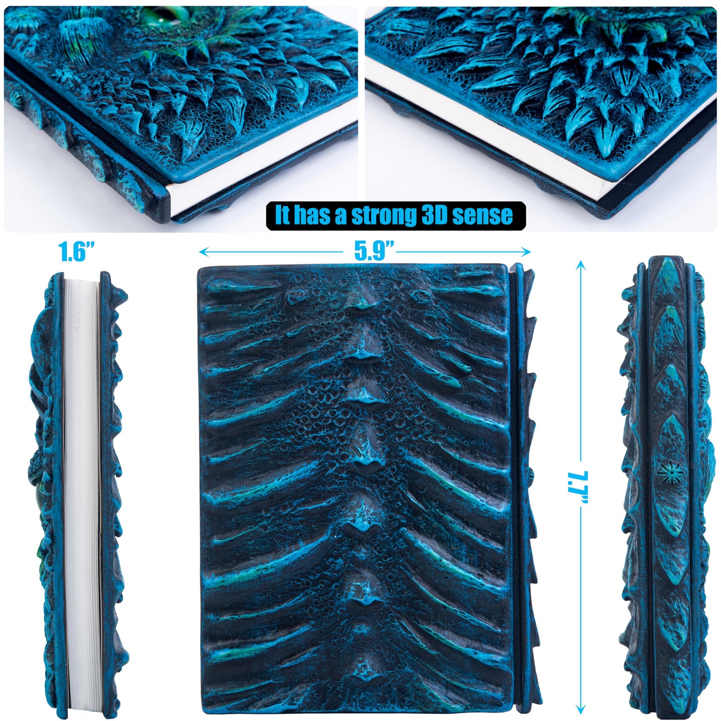 3D Dragon Eye Embossed Journal,Resin Engraving Notebook,Dnd notebook for Dragon Lovers ，Blank Paper,Hardcover Travel Notepad for Writing,Sketchbook,Collection,Gift,Decoration A4 and A5 Size (A5-Blue-Lined-Brooch)