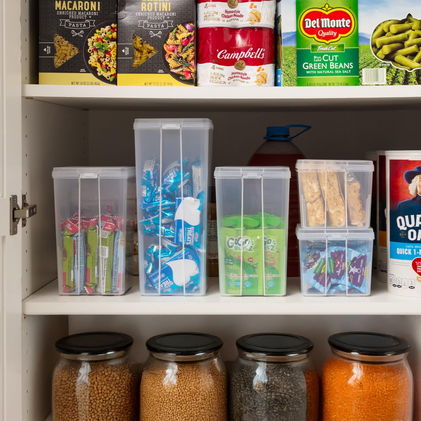 IRIS USA Vertical Plastic Flip Top Storage Containers Bins with Lids for Pantry, Home, Office, Organization, Large, Stackable Hinged Organizer with Latches, Clear, 6 Pack