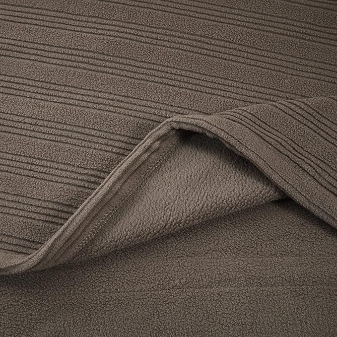 Serta Travis Fleece Ultra Soft Tri-Rib Textured Electric Blanket, Cozy and Snuggly Cover Fast Heating for Cold Weather, Auto Shut Off, Multi Heat Setting Controller, Full, Stone Brown