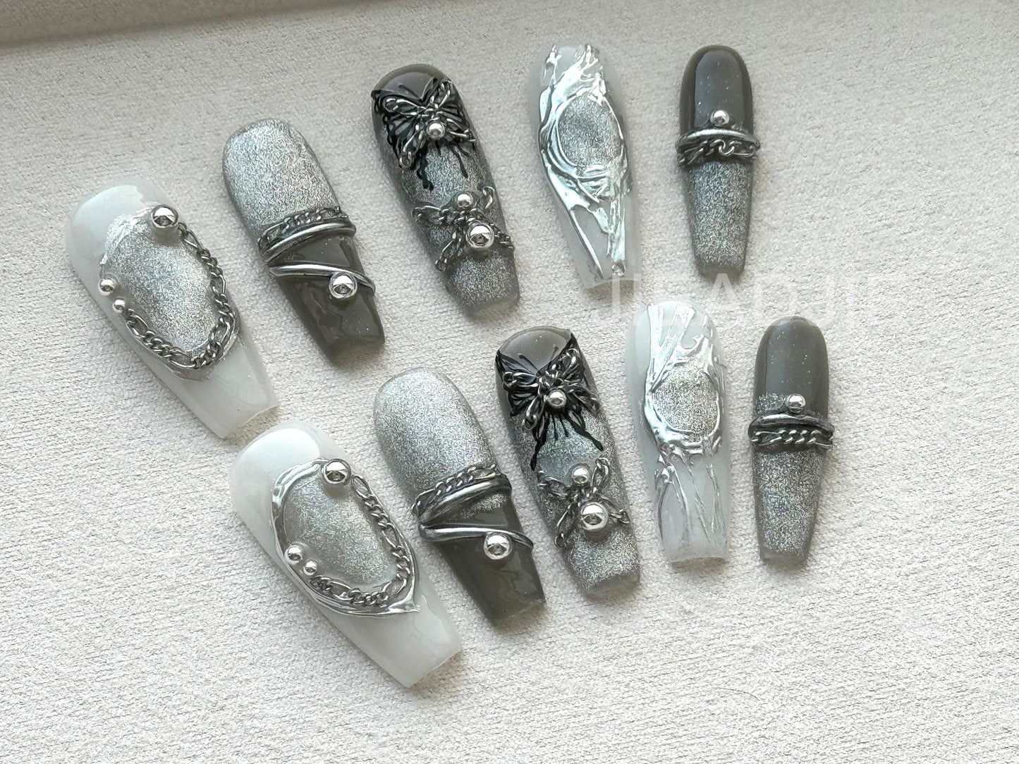JIEADJIE Press On Nails (100% Handmade),Mid-Length Version,Handmade Painted Nail Art by Nail Technician,Luxury (Black Butterfly, Medium)
