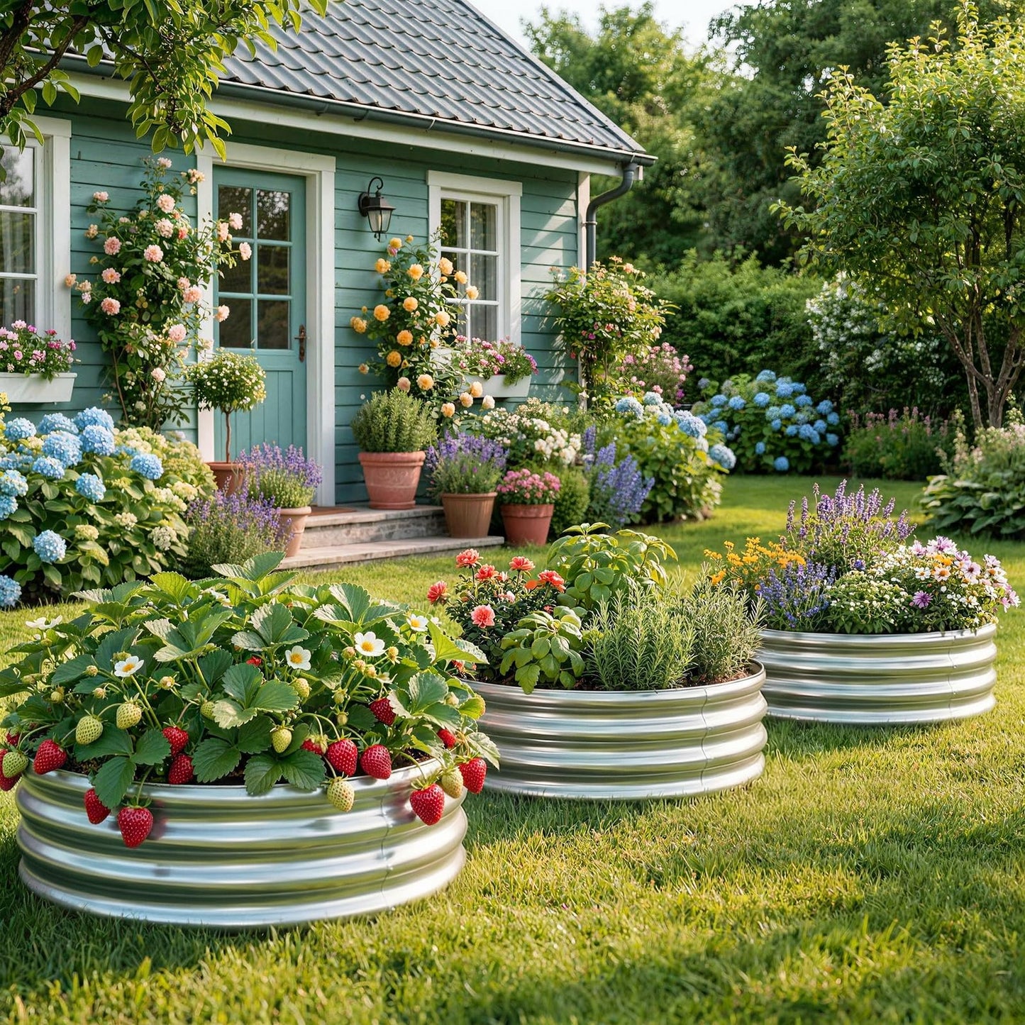 Land Guard 2 Pack 2×2×1ft Galvanized Raised Garden Bed, Planter Raised Garden Beds Outdoor, Round Clearance Raised Garden Beds for Gardening Vegetables……