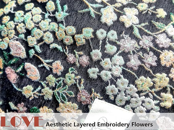 HAPPYHEIDI Women Aesthetic Travel Makeup Bag Accessory Zipper Pouch for Cosmetics, Purse Organizer, Embroidery Lucky Flowers Black