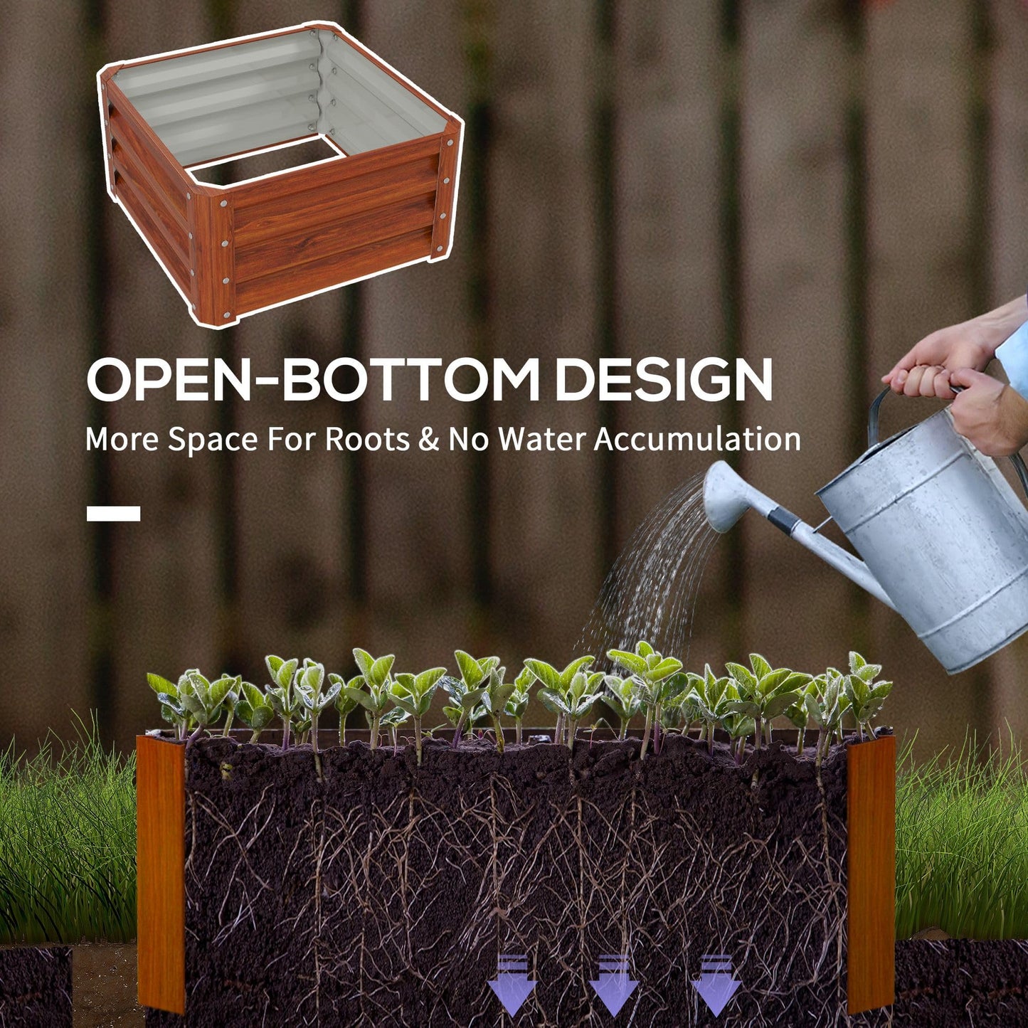ZAVEROX 2-piece Brown Galvanized Metal Raised Garden Bed 23.5 x 23.5 x 12 inches Open-Bottom Planter Box Rust-Resistant Sturdy Outdoor use