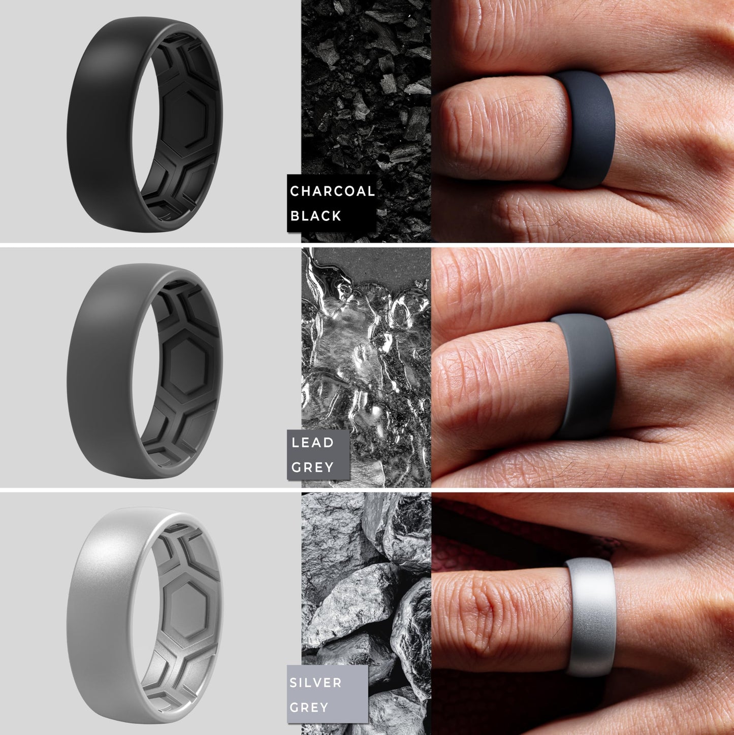 ThunderFit Men's Patterned Silicone Rings, 8mm Wide 2.2mm Thick Rubber Bands,Variety Multipack 1,4,7