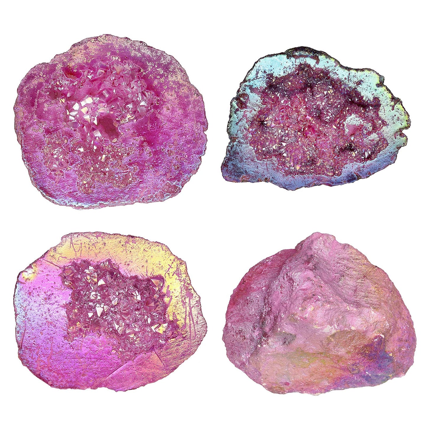 mookaitedecor Angel Aura Quartz Geode Stone Titanium Coated Natural Rock Crystal Cluster Specimen for Reiki Healing Meditation Home Decor 0.22-0.44 LB, Fushcia