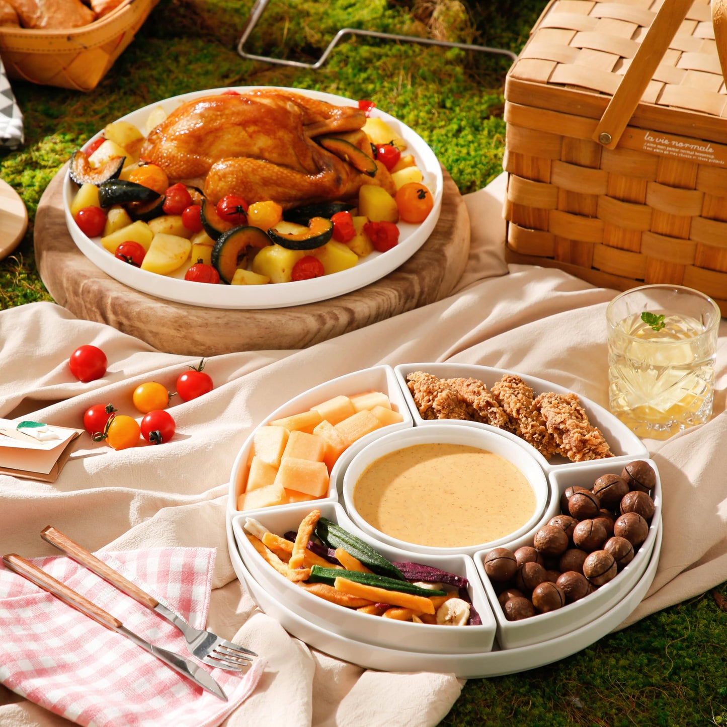 MALACASA Porcelain Divided Serving Dishes, Appetizers Tray, Serving Tray for Party - Perfect for Chips and Dip, Fruit, Veggies, Candy and Snacks, Divided Serving Platter, Relish Tray, White