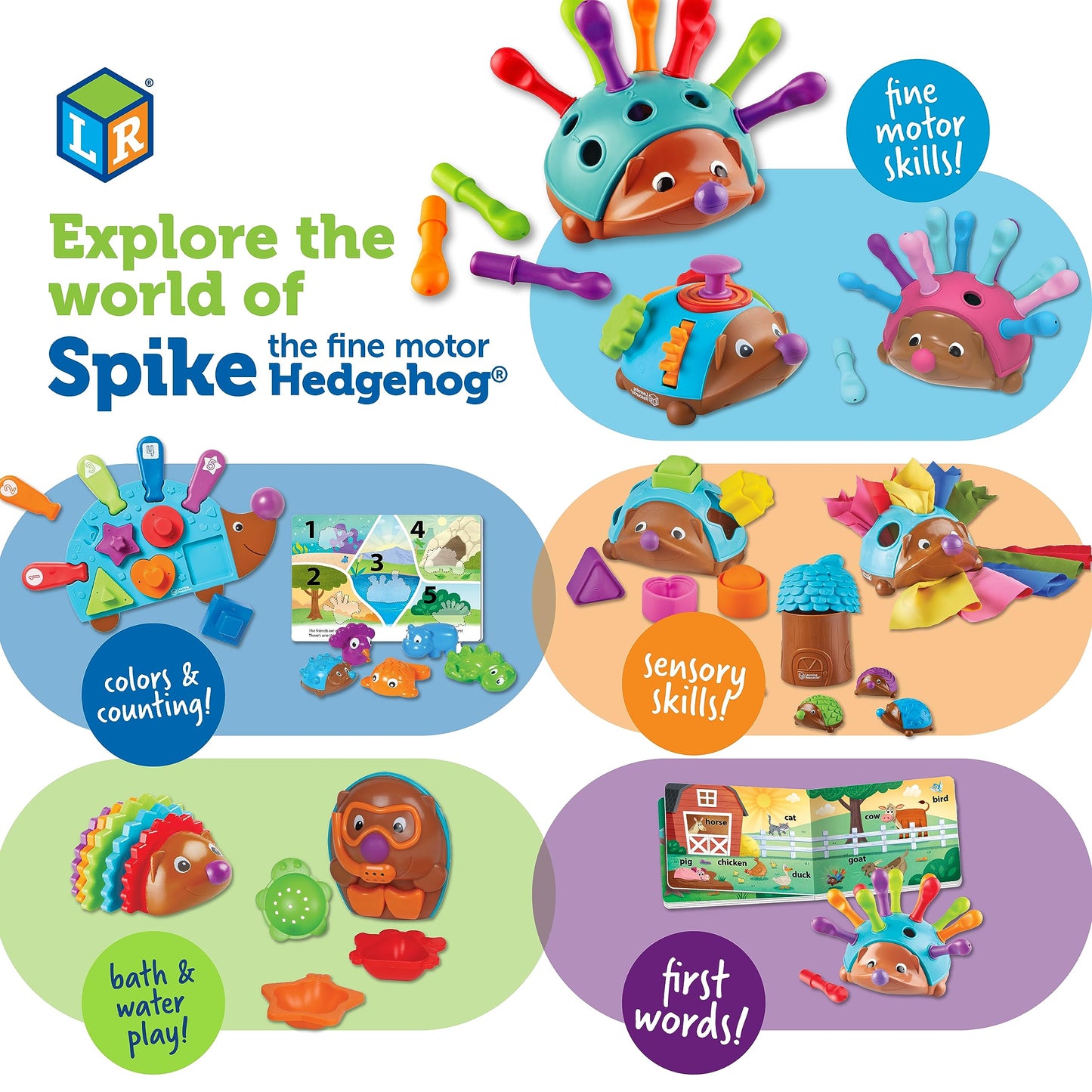 Learning Resources Spike the Fine Motor Hedgehog First Words - Toddler Activity Toys, Preschool Fine Motor Skills, Age 18 Months+
