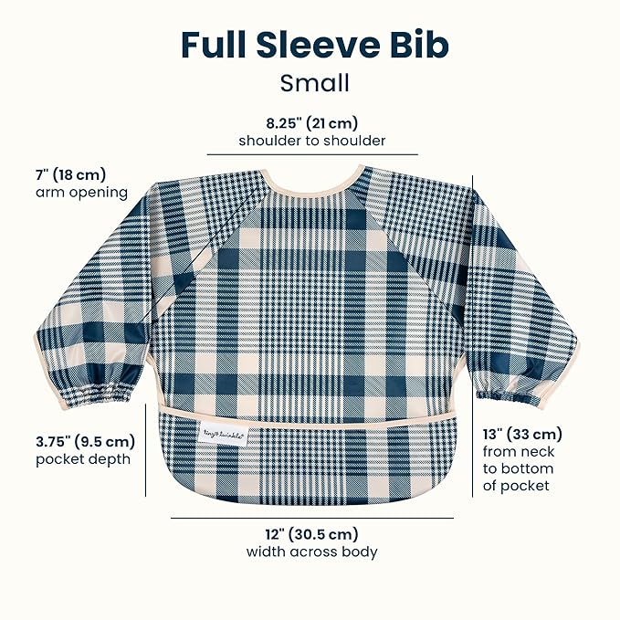 Tiny Twinkle Long Sleeve Bibs for Babies & Toddlers – 2 Pack Waterproof Smock Bibs for Eating – Machine Washable & Mess-Proof, Baby Feeding Essential & Shower Must-Have (Gingham Grid, 6-24M)