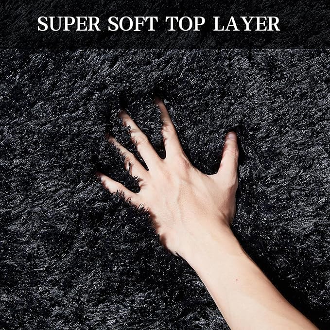 KNZE Super Soft Area Rugs for Living Room 5x7 Black, Fluffy Furry Shaggy Fuzzy Area Rug, Upgrade Anti-Skid Rectangular, High Pile Soft Throw Rug for Bedroom and Kids Room, Home Decor Aesthetic