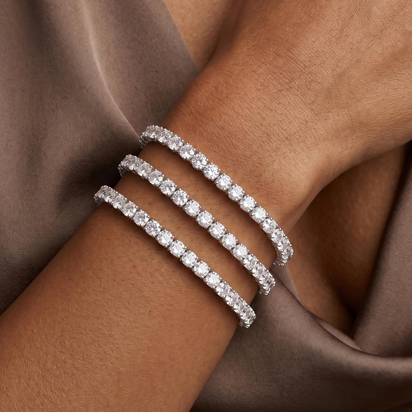 Chunky 4mm Silver Tennis Bracelet Set for Women, Sterling Silver Plated Triple Stackable Large Zirconia Bracelets, Bold Statement Jewelry, 3-Piece Heavy-Shine Link Set, Y2K Fashion Accessory