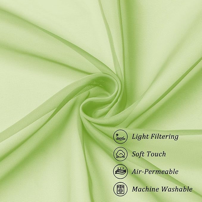 Chyhomenyc Sheer Curtains 54 Inch Long 2 Panels Set, Light Filtering Short Soft Airy Short Cafe Curtains, Modern Rod Pocket for Dinning Living Room Bedroom, Each 42Wx54L in, 2PCS, Lime